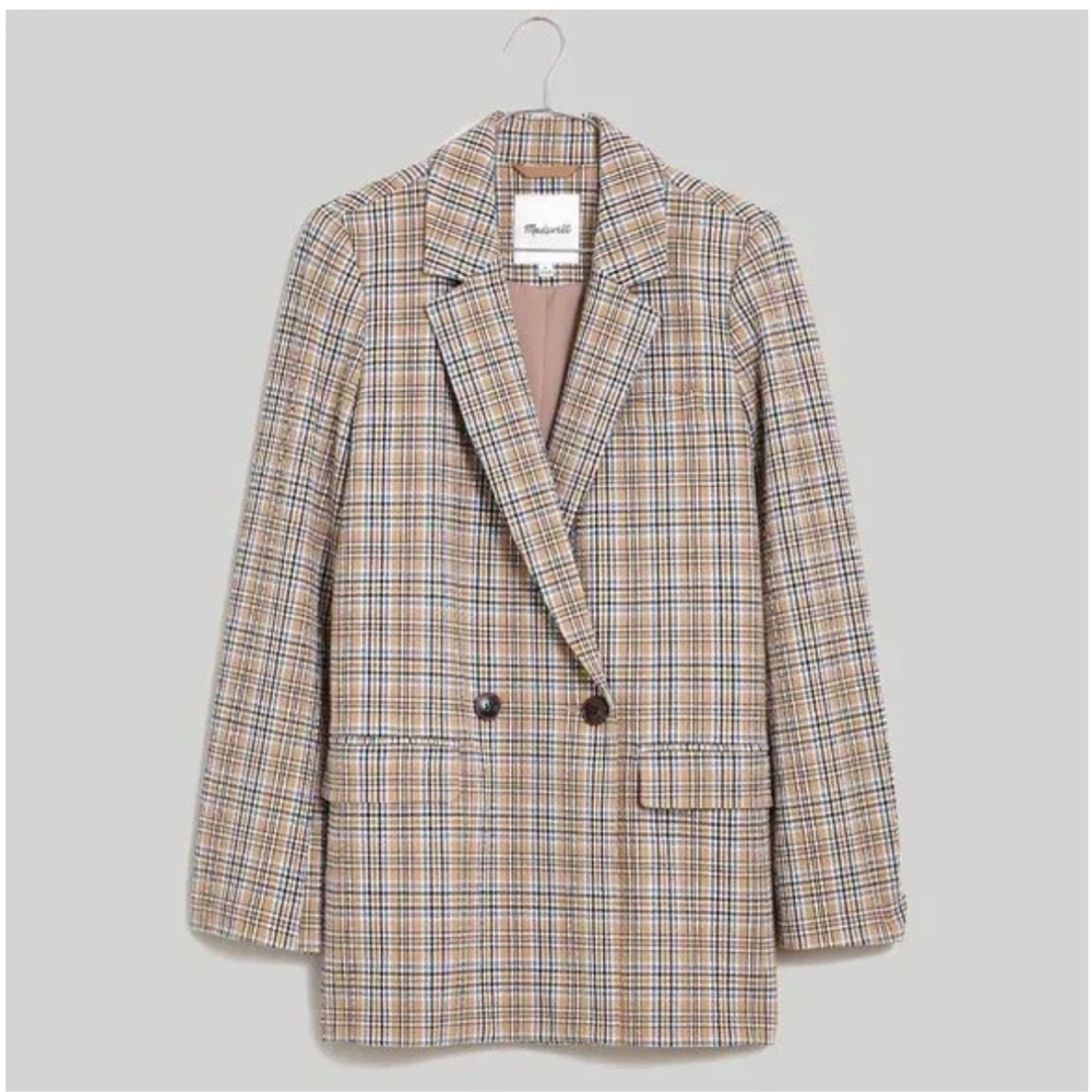 Madewell Women's Plaid Blazer - Blue and Yellow with Black
